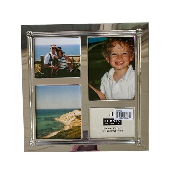 Silver Tone Collage Photo Frame New Holds 4 Pictures Family Easel or Hang 8.25" - Picture 1 of 3